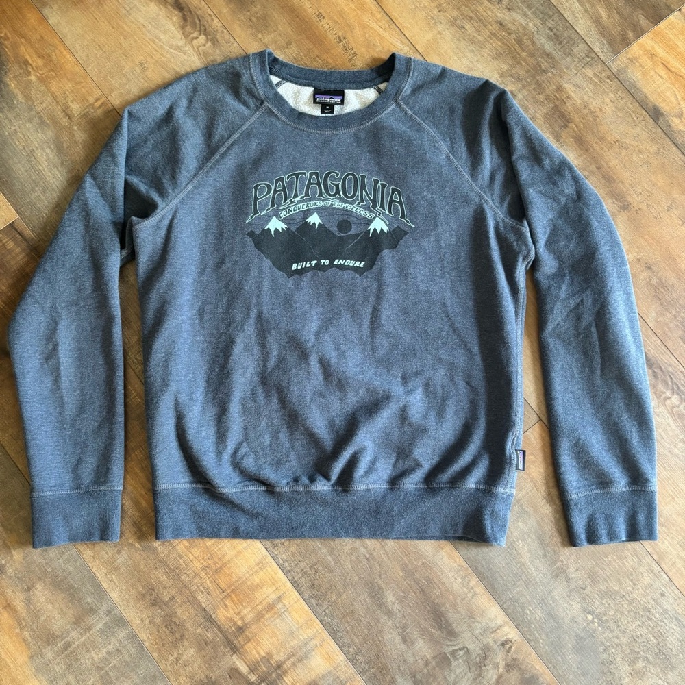 PATAGONIA Conquerors of the Useless Graphic Crew Pullover Sweatshirt Medium Blue
